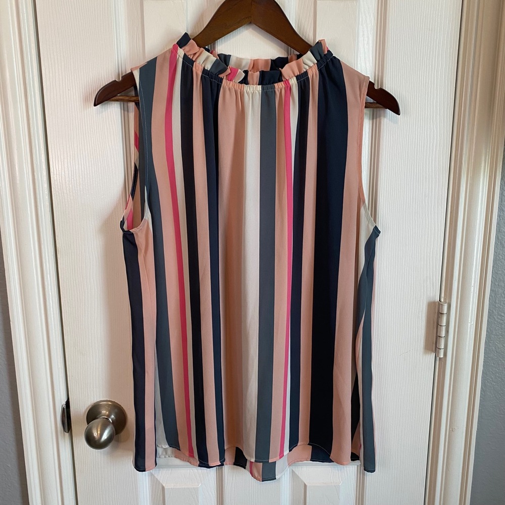 LOFT Sleeveless Striped Blouse in Pink, Navy, Cream